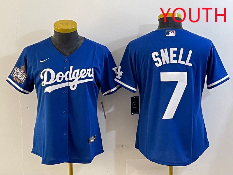 Youth Los Angeles Dodgers #7 Snell Blue Game 2025 Nike MLB Jersey style 3